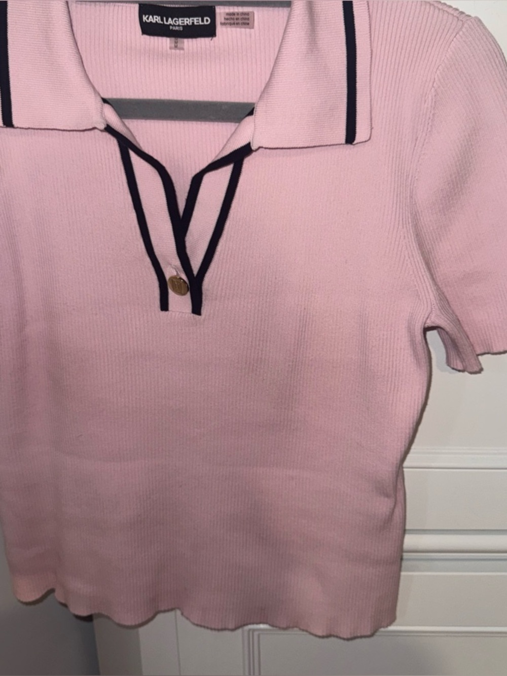 Karl Lagerfeld Pink Knit Polo with Gray Trim